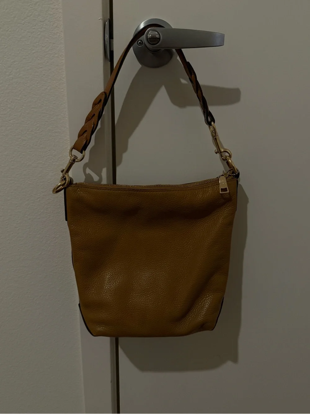 Coach Pebbled Leather Shoulder Bag in Cognac Brown with Gold Hardware
